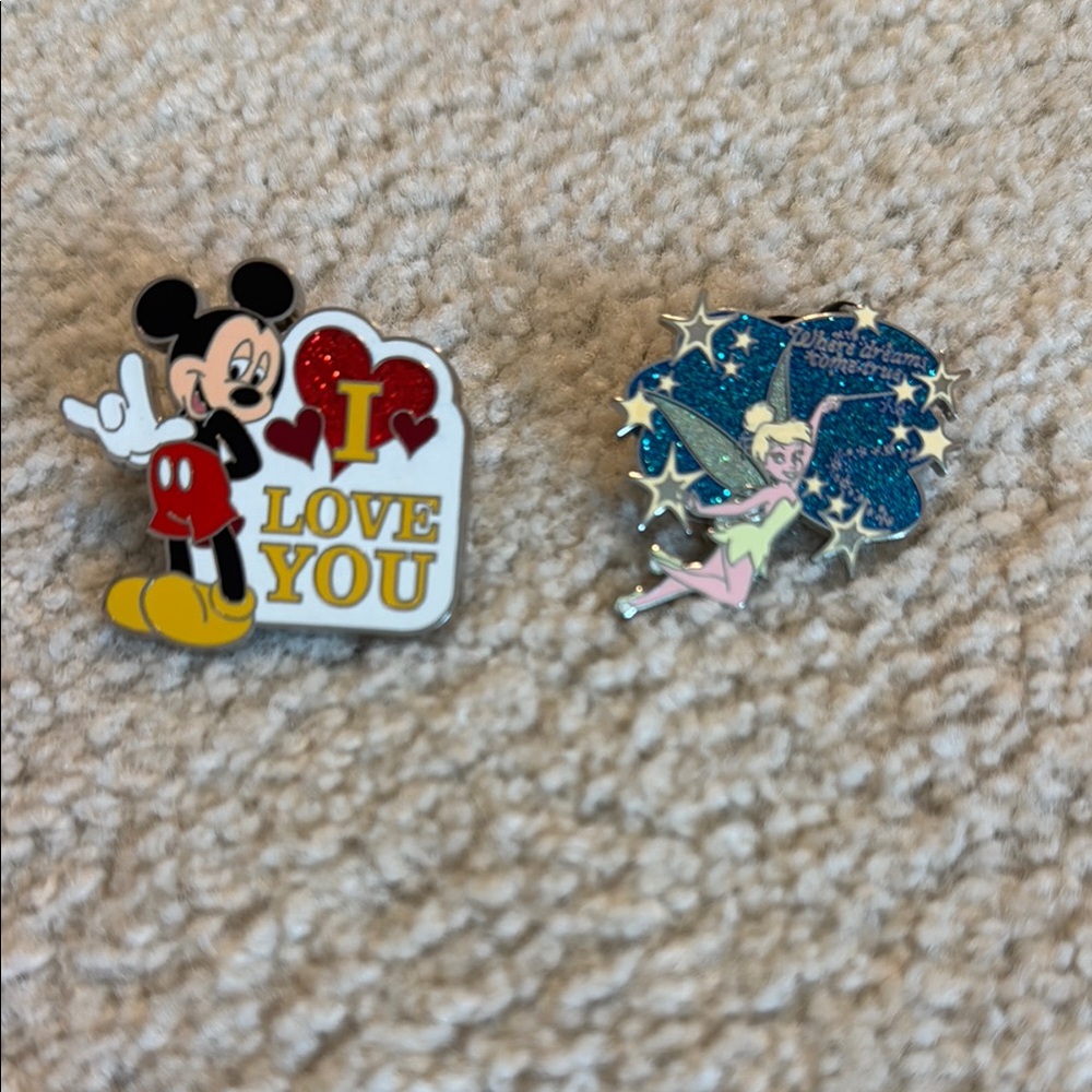 Disney Mickey and Tinker Bell Pins - Red, Blue, White